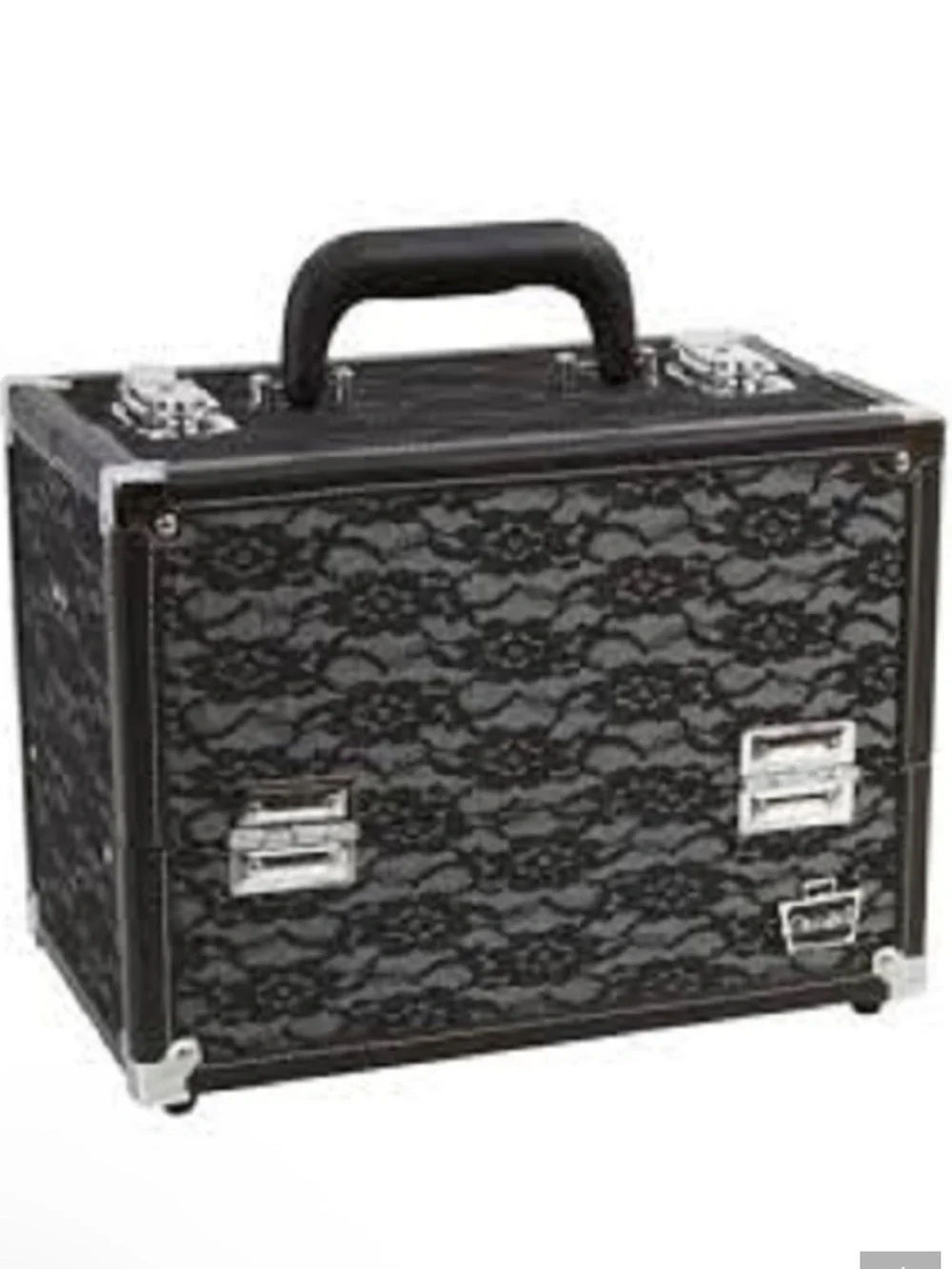 Caboodles Train Case Black Lace Cosmetic Organizer Case Portable Makeup Storage